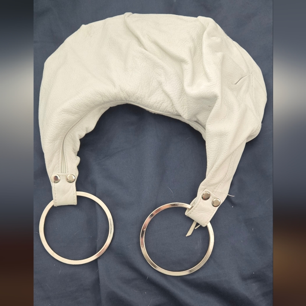 White Leather Ring-Handle Shoulder Bag